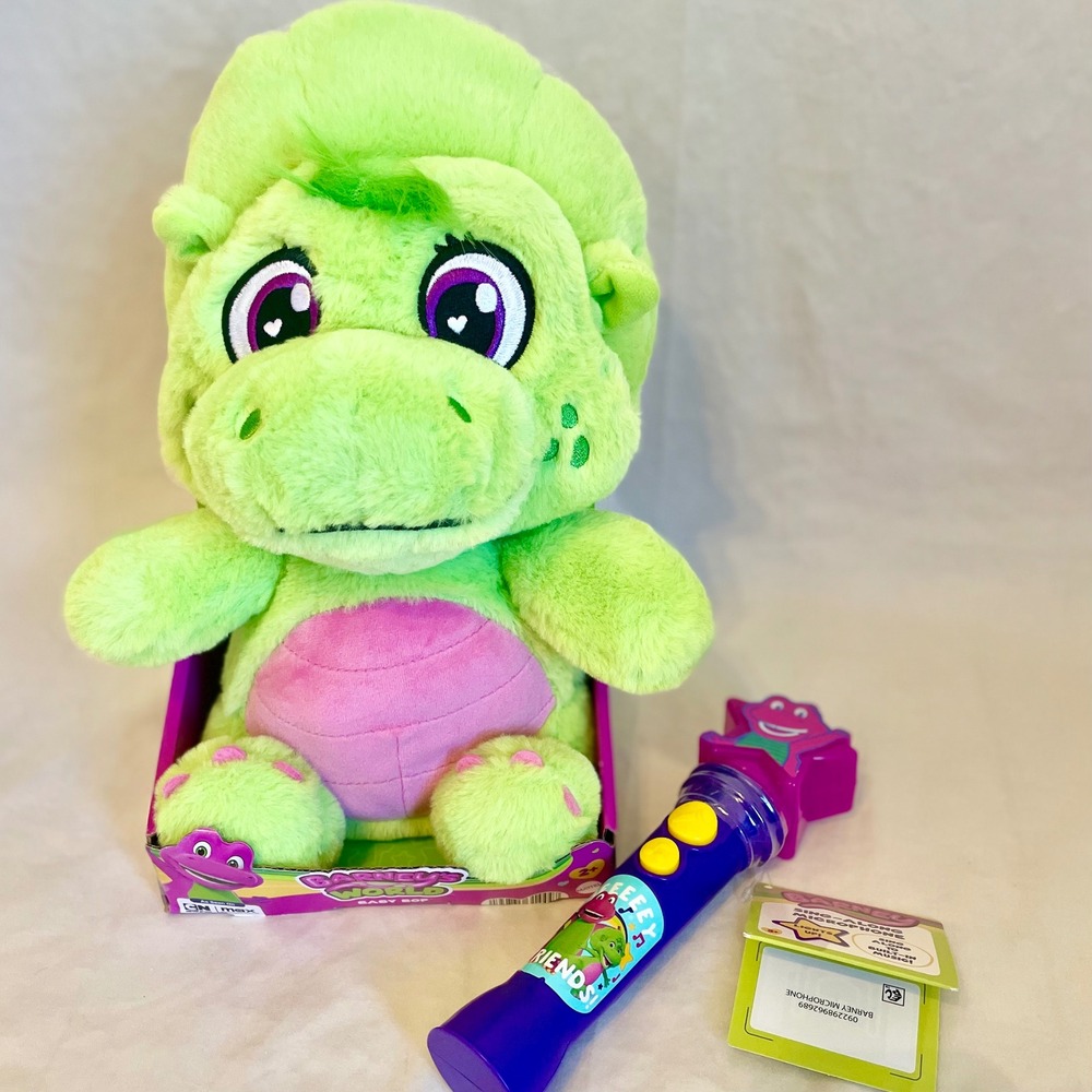 Barneys World Baby Bop Plush and Sing-Along Microphone‎ Set Green Pink Purple